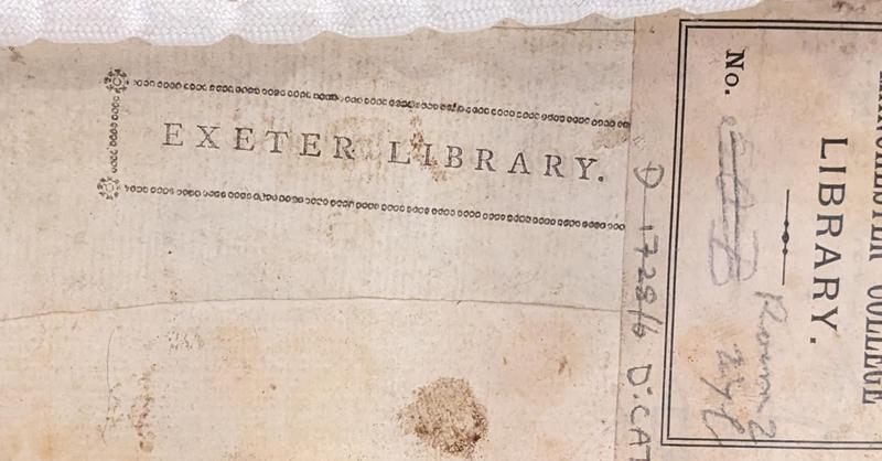 A plain bookplate with border and name Exeter Library