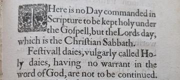 Tract 808 8 detail A close up of a phrase from a 1645 published work on Public Worship