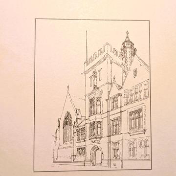 The cover of a pamphlet with a black and white line drawing of the College.  The title says Manchester College A short history 1786-1990