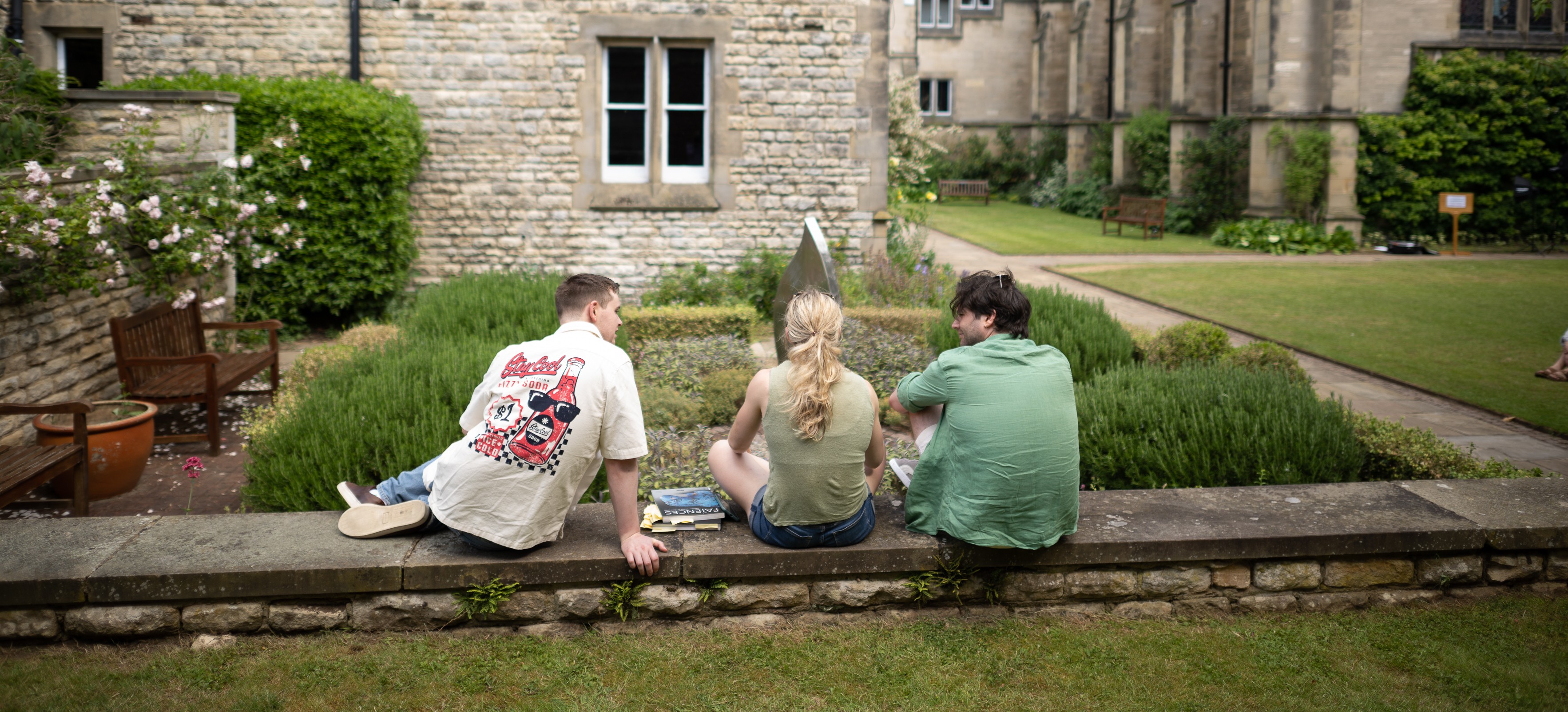 A back view of students in the quad