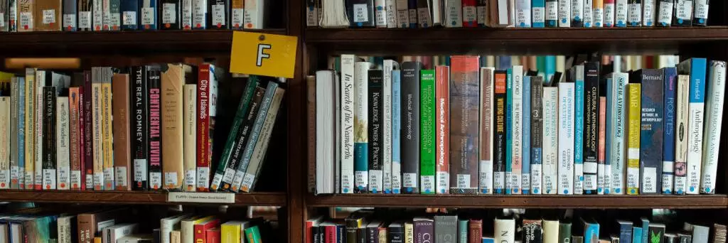 lots of books on library shelves 