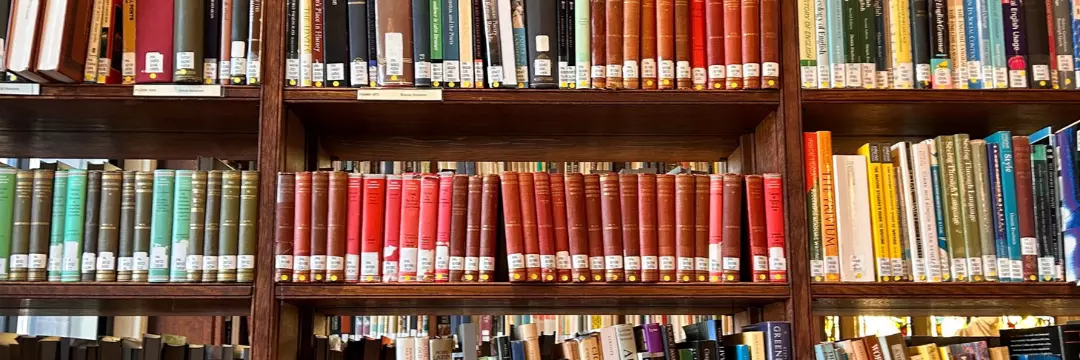 Colourful books on bookshelf