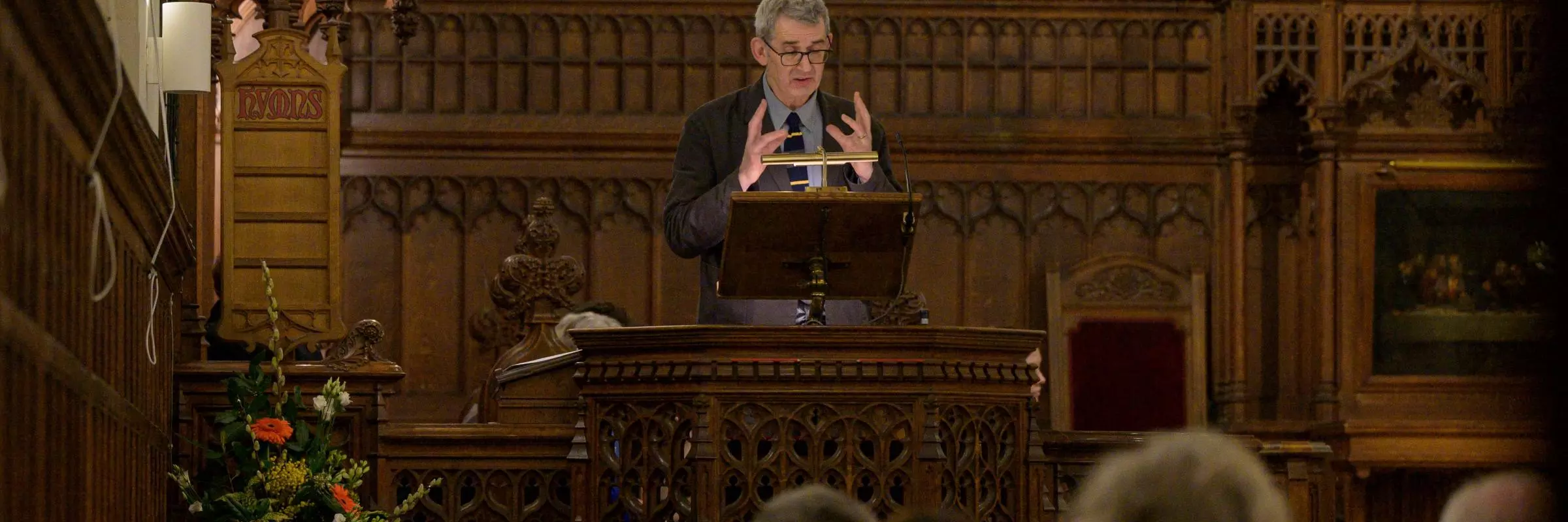 A speaker in HMC chapel